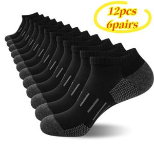 TEMU 12pcs/6pcs 남성용 쿠션형 숏삭스, 운동과 러닝에 적합한 내구성 있는 탄력. 수분 흡수 & 빠른 건조로 가벼우면서 통기성이 좋아요 | 데일리 운동과 Casual Wear에도 완벽! 남성용 앵클소크 / 여성화