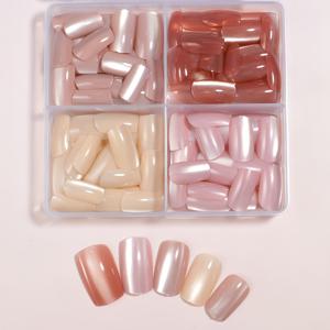 TEMU 96개 풀 커버리지 글로시 프레스온 네일 세트 (젤리 글루 & 네일 파일 포함) - Y2K 트렌디 미디엄 직사각형 탈부착 가능 프레스온 네일, 누드 & 파스텔 색상