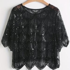 TEMU 플러스 사이즈 - 여성용 우아한 수제 진주 깃털 반투명 상의 - 반짝이는 핑크 캐주얼 반팔 셔츠, 라인스톤 장식, 고품질 대비 자수 세부, 모든 계절 및 파티에 적합한 파티 의상, 투명하지 않은 원단