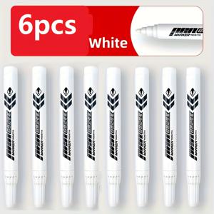 TEMU 6pcs 흰색 마커 세트 - 고품질의 얼룩 방지 오일 기반 잉크, 플라스틱, 유리 및 금속 표면용 중간 팁 | 서예, 라벨, 사무실 및 예술 프로젝트에 적합 | 내구성 있는 디자인, 학교 용품, 영구 마커, 마커 세트, 마커, 펜, 마커 색상 세트