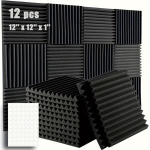 TEMU 12개입 12''x12''x1'' 고밀도 난연 스판 소음 흡수 스티커 접착식 녹음실 방음용 화염방지 골판지