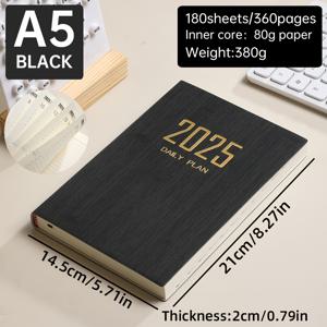 TEMU 2025년 A5 두꺼운 일일 계획표: 180매/360쪽, 80g 종이, 380g 무게, 14.5cm x , 두께 2cm, 일상 생활 및 사무실 사용에 적합|2025년달력