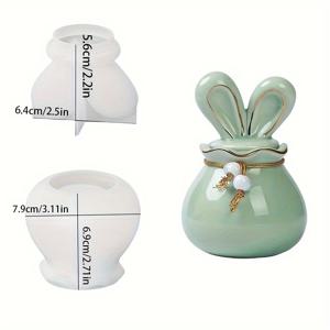 TEMU 3D 토끼 귀 뚜껑 보관 용기 촛대 실리콘 몰드 - DIY 공예, 사탕, 쥬얼리, 미니어처 액세서리 제작을 위한 에폭시 수지 주조 몰드