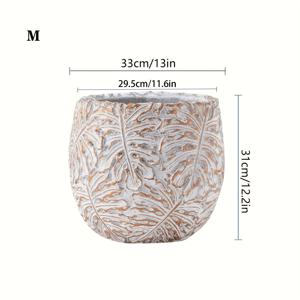 TEMU 배수구가 있는 큰 지름 시멘트 화분 - 세련된 줄무늬 디자인, 실내외 사용 가능, 흰색 질감 표면, 분재 및 장식용 식물에 적합한 현대적인 도자기 화분 | 우드룩 플랜터