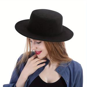 TEMU 넓은 브림이 있는 우아한 블랙 페도라 모자 - 클래식 스타일, 남성 및 여성용 펠트, 구조화된 디자인, 세련된 헤어웨어, 세련된 스타일, 내구성 있는 헤드기어