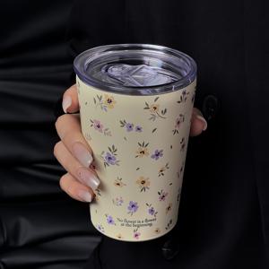TEMU 1개 보라색 꽃무늬 단열 스테인리스 텀블러 - 11.8oz/9.47oz, 재사용 가능한 이중벽 여행용 머그컵, 뜨거운 & 차가운 음료에 적합, 커피, 차, 주스, 우유 등에 완벽 - 차, 집, 사무실, 야외 사용에 이상적 - 손세척 전용
