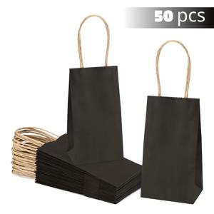 TEMU 50개 작은 검은색 종이 가방, 6x3.5x2.4인치 미니 크래프트 선물 가방 손잡이 포함, 파티 선물 가방 데이 가방, 쇼핑백 소규모 비즈니스용 소매 가방, 파티 용품 크리스마스 용품