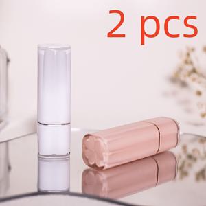 TEMU 2개 DIY 수동 립스틱 튜브, 흰색과 분홍색의 평평한 뚜껑이 있는 휴대용 빈 병 - 무향 플라스틱
