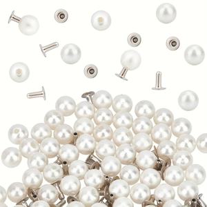 TEMU 핀 포함 우아한 화이트 펄 리벳 세트 100개 - DIY 패션, 주얼리, 가방 및 신발용 6mm 라운드 플라스틱 버튼 - 내구성 있는 공예 키트, 의류 진주 단추