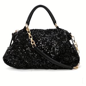 TEMU 2025년 신상 여성 글리터 스팽글 토트백 - 대용량 숄더백, 탈부착 스트랩, 지퍼 잠금 & 폴리에스터 안감, 통근, 직장, 캐주얼 외출에 적합한 패션 핸드백, 다용도 캐리올, 스팽글 장식, 튼튼한 지퍼 잠금