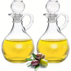 TEMU SHAON 2pcs 유리 오일 디스펜서, 핸들이 있는 350ml 유럽 스타일, 올리브 오일 병, 소금 설탕 용기, 시럽, 식초 및 오일 분배를 위한 우아한 디자인, 주방 및 레스토랑 사용