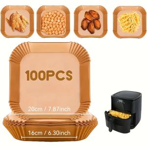 TEMU 100개입 9인치 사각 에어프라이어 파크먼트 라이너 - 천연 무광 목재 파크먼트, 논스틱, 5~8쿼트 에어프라이어에 적합, 명절 요리용으로 완벽함(크리스마스, 할로윈, 이스터, 추수감사절)