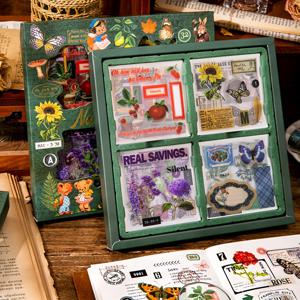 TEMU 100pcs Botanical Poetry PET 스티커 - 미적 스크랩북 용품으로 일기, 플래너 및 DIY 공예에 사용할 수 있습니다 | 다중 표면 적용, 재사용 가능, 스크랩북 스티커 포함