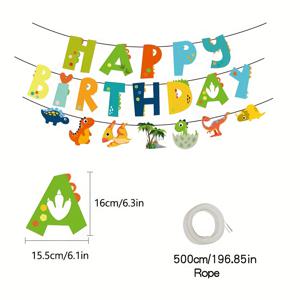 TEMU 20pcs 공룡 테마 생일 깃발 세트 만화 귀여운 스타일 축하 생일 파티 배경 레이아웃 장식 용품, DIY 조립 종이 배너 필요