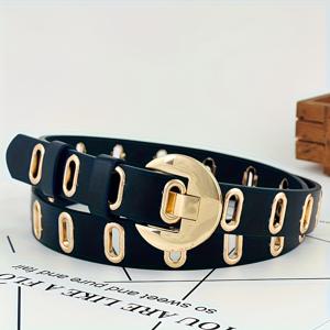TEMU 여성용 PU 가죽 벨트 - 메탈릭 버클, 캐주얼 스위트 스타일 다목적 허리띠 (네이비 블루 & 브라운), 내구성 있는 패션 액세서리, 휴가 및 출근용 슬림 디자인