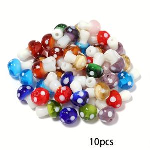 TEMU 10개/14mm 화이트 로드 작은 머쉬룸 램프워크 유리 비즈, DIY 수제 목걸이 귀걸이 팔찌 헤어 클립 펜던트 액세서리에 적합