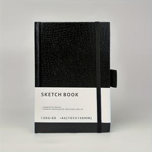 TEMU 헤비듀티 블랙 하드커버 스케치북 - 80페이지 130GSM 종이, A4/A5/A6 사이즈 탄성 클로저 포함 | 스케치, 숯, 펜에 이상적 | 예술가, 학생, 취미 활동가를 위한 완벽한 선물 | 내구성 있는 제본