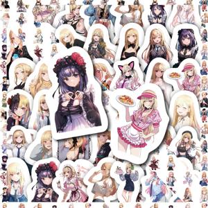 TEMU 69pcs Kitagawa Haimeng 애니메이션 스티커 - 재사용 가능한 PVC 데칼, 생동감 있는 캐릭터 디자인, 휴대폰, 노트북, 자전거, 헬멧 및 유리 표면에 완벽한 스티커, 노트북 장식, 재미있는 캐릭터 아트, 내구성 있는 데칼|자전거헬멧