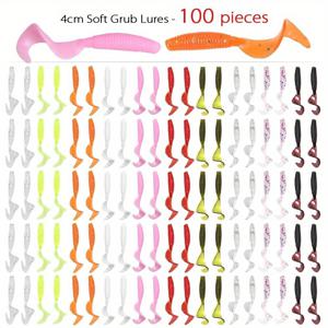 TEMU 100개 4cm 부드러운 낚시 유인물 - 현실적인 왑블러 웜 모그트 그럽 유인물 6가지 색상 변형 (핑크, 오렌지, 노란색, 녹색, 파란색, 보라색)으로 바다 스윔베이트, 피크, 카프 낚시 액세서리, 왑블러 유인물, 현실적인 물고기 유인물, 부드러운 질감 유인물