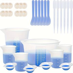 TEMU 내구성 있는 실리콘 수지 혼합 키트 - 완전한 에폭시 측정 도구, 600ml, 250ml, 100ml 컵 및 스티커 - 수지 용품