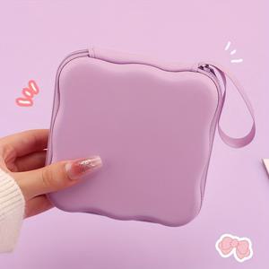 TEMU 스퀘어 웨이브 대용량 케이블 정리 가방 - 귀여운 만화 디자인으로 분홍색, 베이지, 라이트 블루 컬러 (카메라 충전기, 이어폰, 여행 액세서리)가 포함되어 있습니다. 휴대용 보관 케이스, 휴대용 충전기 홀더, 재미있는 디자인, 지퍼 잠금