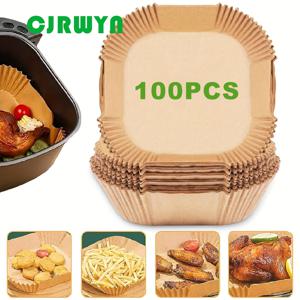 TEMU CJORWYN 100개 실리콘오일지, 에어프라이어용 비스틱 사각호박지 디스포저블 (2-8QT 적합), 베이킹, BBQ, 로스팅, 전자레인지, 에어프라이어 액세서리, 주방용품