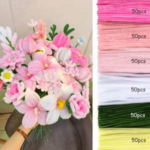 TEMU 200/250/500개 핑크 화이트 옐로우 파이프 클리너, 꽃 공예용 셰닐 스템 DIY 아트 프로젝트 대량 구매 플러피 퍼지 스틱, 창의적인 선물 포장 및 파티 장식 (핑크 플라워, 12인치)