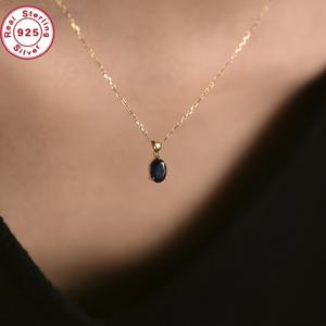 TEMU 18K 금도금 S925 실버 합성 지르코니아 목걸이 - 우아하고 다용도 블랙 오벌 펜던트 칼라 체인, 데일리 웨어 및 파티에 완벽한 선물, 엄마와 청소년을 위한 이상적인 생일 선물