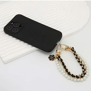 TEMU 우아한 진주 & 비즈 폰 체인 골든톤 클라스프 - 여성용 시크 모바일 액세서리, 내구성 있는 스타일리시 디자인, 일상 사용에 완벽한 폰 참 스트랩, 패셔너블 액세서리, 메탈릭 클라스프