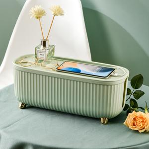 TEMU 1개 다기능 케이블 관리 박스 - 전원 코드, 데이터 케이블 및 사무용품에 적합한 스타일리시한 화이트 플라스틱 데스크탑 정리함, 골드 악센트 포함