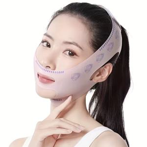 TEMU V-라인 얼굴 컨투어링 마스크 - 턱 밴드로 목과 턱선 탄력 강화, 나소라비얼 주름 및 처짐 개선, 라이트 베이지 | 재사용 가능한 수면 토너, 요가, 애프터케어 (세탁기 사용 가능), 슬립 뷰티, 디자인, 내구성 있는 구조, 편안한 착용감, 턱선 트레이너, 뷰티 애호가, 루틴