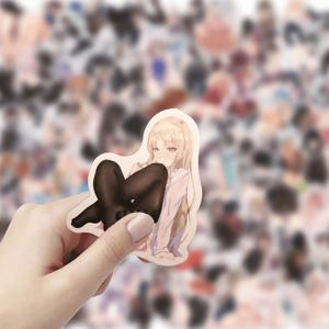 TEMU 50개 애니메이션 영감을 받은 PVC 스티커 - 방수, 내구성 있는 데칼 - 노트북, 물병, 스케이트보드 및 휴대폰용 - 핑크 머리와 블랙 타이츠가 있는 다양한 캐릭터 디자인