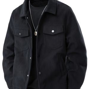 TEMU 남성용 플러스 사이즈 코듀로이 폭스 헬멧 재킷 - 스냅 버튼, 플랩 포켓, 폴리에스터 안감이 있는 캐주얼 작업복 - 기계 세척 가능, 가을 & 봄 패션, 캐주얼 아우터웨어 | 캐주얼 재킷 | 폴리에스터 안감 재킷