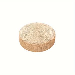 TEMU 수제 짚 쿠션 & 다다미 매트 - 30cm 지름, 6cm 두께, 고품질 짚 재질, 밝은 노란색, 명상, 요가 및 홈 데코에 적합, 요가 매트, 명상 액세서리, 자연스러운 미학, 튼튼한 구조