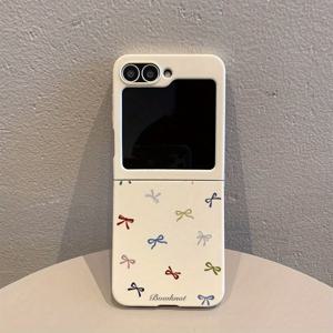 TEMU 5655 컬러풀 보우 화이트 패턴 TPU 접이식 풀바디 충격방지 휴대폰 케이스 - 삼성 갤럭시 Z 플립 6, 갤럭시 Z 플립 5, 갤럭시 Z 플립 4, 갤럭시 Z 플립 3 5G 호환, 슬림 가벼운 내구성 스크래치 방지 쉘