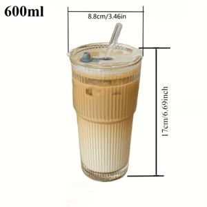TEMU 1pc 스타일리시한 유리 straw & 뚜껑 - 18.6.29oz 내구성 음료 용기, 커피, 차, 아이스 아메리카노 & 라테, 사무실, 캠핑, 독서 사용 - 이상적인 휴일 & 집들이 선물, 음료용 유리 straw, 다용도 음료 용기, 현대 음료 용기, 안전한 뚜껑 디자인