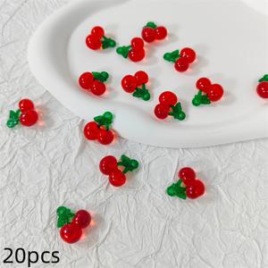 TEMU 20개 3D 레드 체리 펜던트 그린 리프 - 광택 아크릴 과일 참, DIY 주얼리 만들기용 귀걸이 & 목걸이 공예 재료, 생동감 넘치는 디자인, 친구와 가족을 위한 완벽한 선물