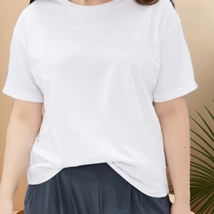 TEMU 플러스 사이즈 단색 컬러 티셔츠, 여름 & 봄용 캐주얼 반소매 크루넥 탑, 여성용 플러스 사이즈 의류