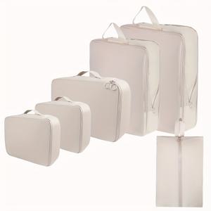 TEMU 스타일, 6pcs 포함된 소재 여행 정리함 세트 - 노트북 슬리브, 지퍼 포켓, 효율적인 포장, 여행 필수품 정리함|슬리크 정리함|지퍼 포켓, 여행 장비 정리함|노트북파우치