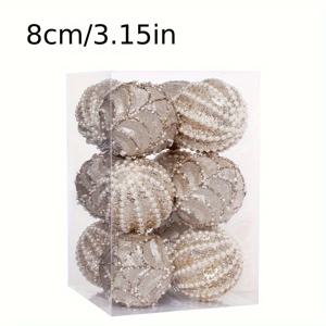 TEMU 12개 팩 글램 스타일 크리스마스 트리 장식, 8cm 수공 비즈 폼 볼, 대형 플라스틱 둥근 매달 장식, 크리스마스용 깃털 없음, 축제 휴일 장식 세트