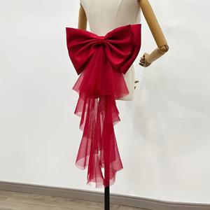 TEMU 우아한 탈착식 더블 레이어 메쉬 리본 투일 테일 웨이스트밴드 - 로얄 코트 스타일 블랙 새틴 센터 & 시스루 툴 레이어 웨딩 드레스용 액세서리, 프로모션 및 포토 슈팅