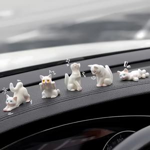 TEMU 5개 세트 귀여운 흰 고양이 장식품 - 앉고 서 있고 늘어나는 포즈, 차량 또는 홈 오피스 , 고양이 애호가를 위한 완벽한 선물 - 내구성 있는 레진 피규어, 재미있는 고양이 디자인, 정교한 공예, 책상 액세서리, 가벼운 소형 피규어, 반려동물 주인용