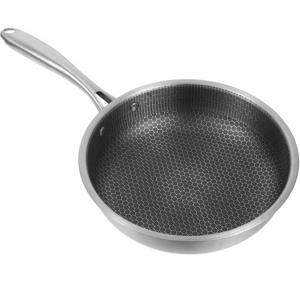TEMU 스테인리스 주철, 28cm 스테인리스 논스틱 프라이팬 - 3층 벌집코팅, 긴손잡이 평바닥 팬, 긁힘방지, 가스와 인덕션용, 실내외 조리기구, 스테이크·계란·생선에 적합한 요리도구