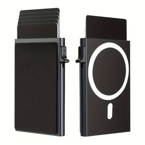 TEMU 남성용 RFID 차단 마그네틱 카드 홀더 - 슬림 자동 팝업 지갑, 원뷰 디자인, 블랙 메탈 구조, 내구성 및 보안 RFID 보호, 일상 및 휴일용 모던 액세서리, 지갑 카드 홀더, 세련된 지갑