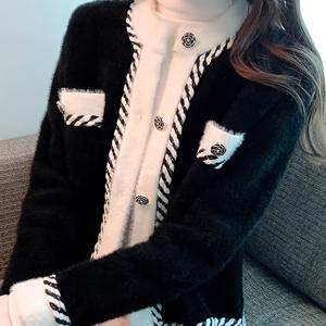 TEMU 여성용 우아한 스웨터 가디건 - 블랙 & 화이트 컬러블록, 오픈 프론트 스웨터 코트, 가을/겨울용, 시크한 오피스 투 파티 아우터웨어, 여성용 포멀 & 일상 스웨터 재킷, 겨울 옷장, 고급 니트웨어, 마감, 스타일리시 레이어링 피스, 패션 감각 있는 여성, 가을/겨울 의류, 긴 소매 가디건, 고품질, 신상