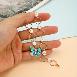 TEMU 1pc 금속 노트 마크 버클 비즈 체인, 흰색 금색 숫자 비즈 체인 + 파란색 나비 펜던트, 니트 도구, 야른 스카프 니트 수제 DIY 액세서리 숫자 마커, 세련된 작은 막대 후크 수제 도움 마커 마커 버클, 공예, 예술 작품, 세련된 팔찌 마크 버클