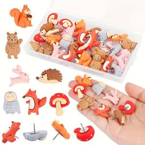 TEMU 20pcs, 귀여운 동물 푸시 핀, 사진 벽 장식 핀, 다람쥐, 여우, 올빼미 등, 게시판 사진 코르크 보드 장식 푸시 핀