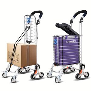 TEMU 고급 휴대용 쇼핑 카트 - 계단 오르기 바퀴, 알루미늄 프레임, 철제 손잡이, 폴리프로필렌 바퀴 - 가정용 내구성 있는 식료품 트롤리