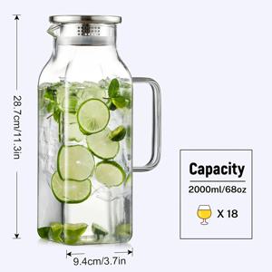 TEMU 1개 대용량 2000ml/68oz 보로실리케이트 유리 피처 (뚜껑 & 주둥이 포함) - 내열 내한성 방탄 핫/콜드 음료 주전자, 와이드마우스 스퀘어 물병, 아이스 커피, 차, 주스, 우유용 - 파티용 식기세척기 카라페