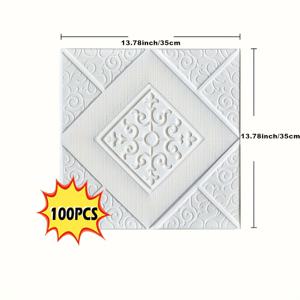 TEMU 10개/20개/40개/100개 13.78×13.78인치 3mm 두께 자체 접착 벽지 3D 입체 장식 벽지 천장 벽 스티커 거실 장식 방수 방습 리모델링 스티커